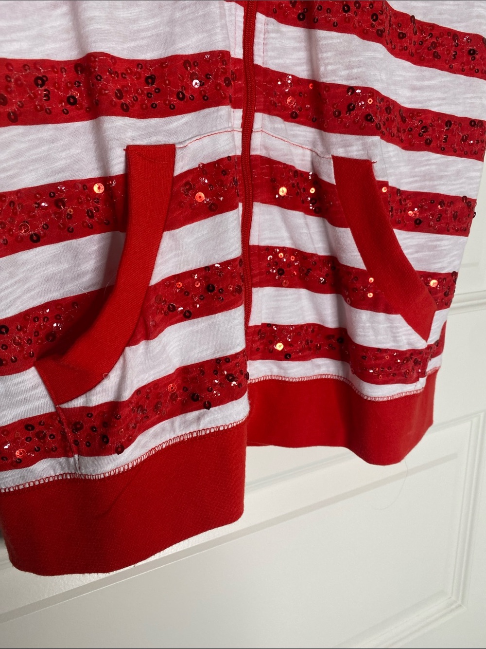 Y2K Red & White Mallcore Hoodie with Sequins - Picture 4 of 5